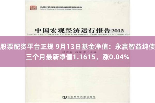 股票配资平台正规 9月13日基金净值：永赢智益纯债三个月最新净值1.1615，涨0.04%