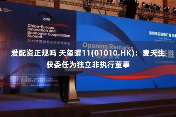 爱配资正规吗 天玺曜11(01010.HK)：麦天生获委任为独立非执行董事