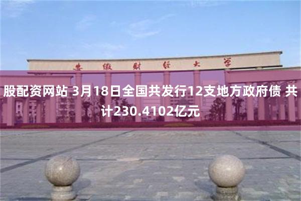 股配资网站 3月18日全国共发行12支地方政府债 共计230.4102亿元